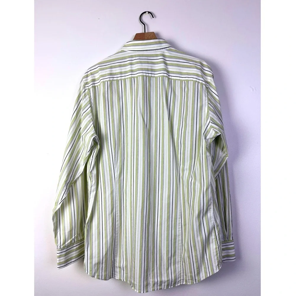 Banana Republic Preppy Slim Striped Dress Shirt Woven in‎ Italy White Green XL